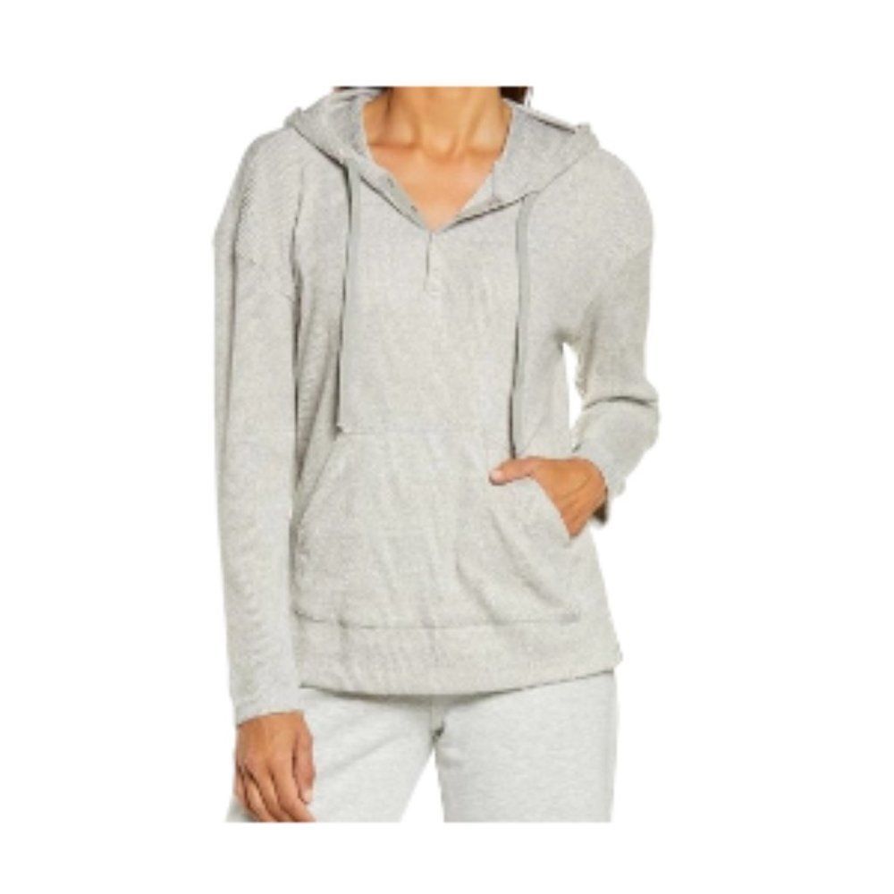 Calvin  Klein Ease Rib Knit Hoodie In Heather Grey Medium NWT